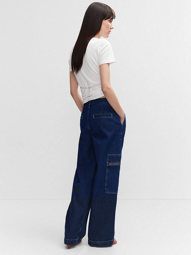 Mango Hannah Zip Pocket Wide Leg Jeans, Open Blue at John Lewis & Partners