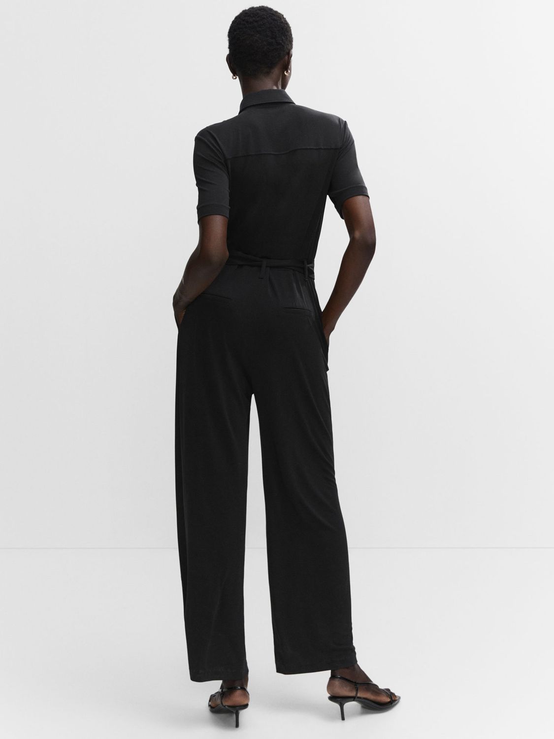Mango Paula Shirt Boilersuit, Black at John Lewis & Partners
