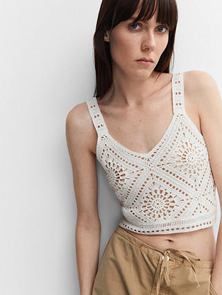 Mango Martes Knitted Crop Top, White