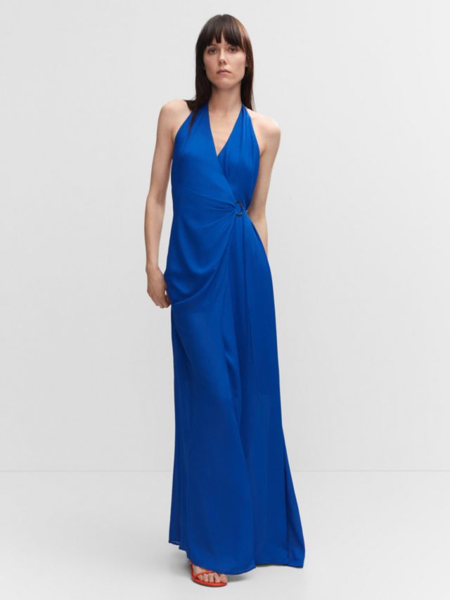 Mango Azzurro Halterneck Maxi Dress, Blue, 6