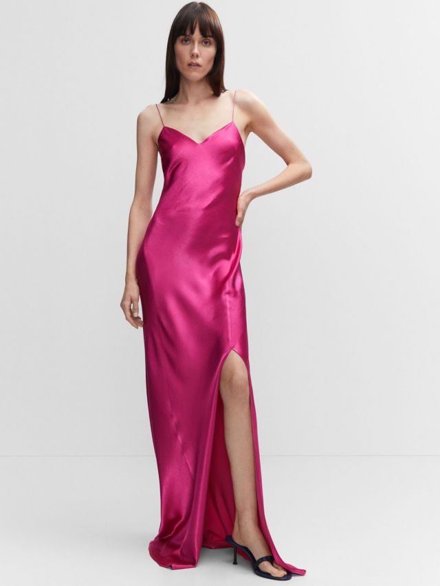 Mango Side Slit Satin Moon Dress, Bright Pink, 6