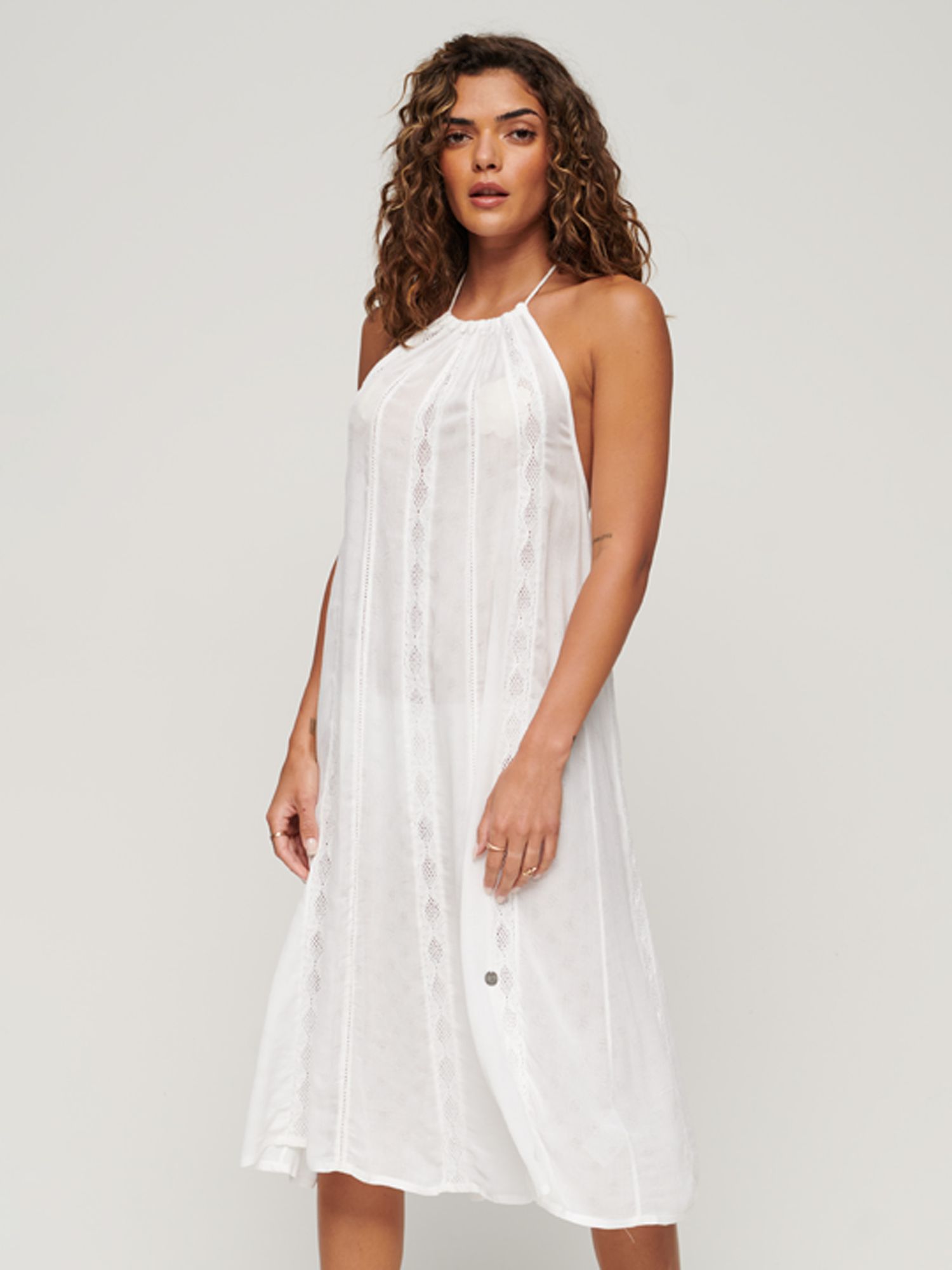 Superdry Halter Neck Midi Dress, Off White, 12