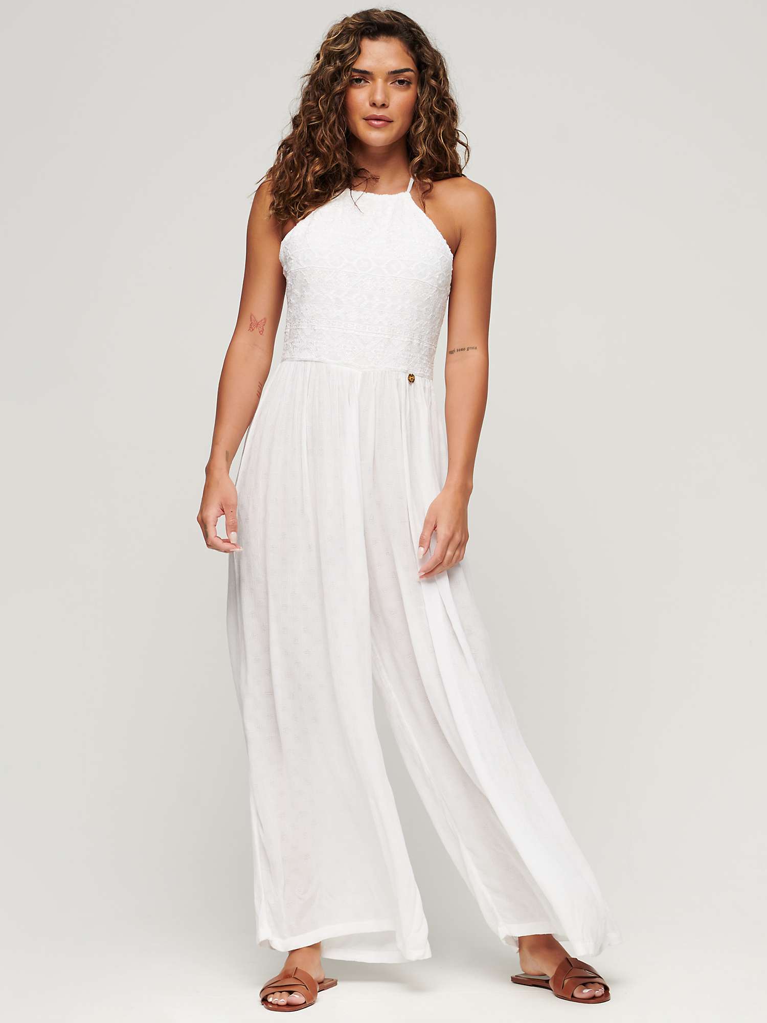 Buy Superdry Embroidered Jumpsuit, Off White Online at johnlewis.com