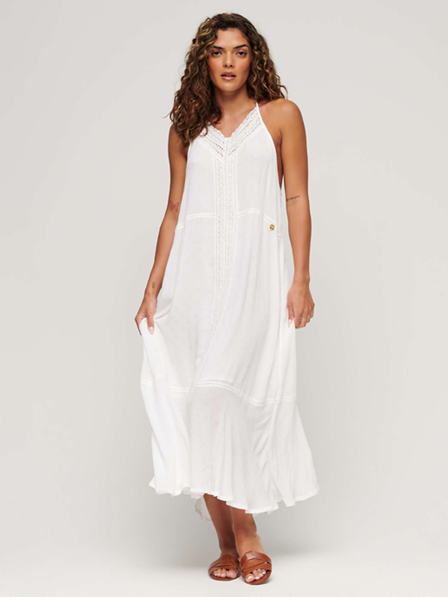 Buy Superdry Lace Trim Maxi Dress, Off White Online at johnlewis.com