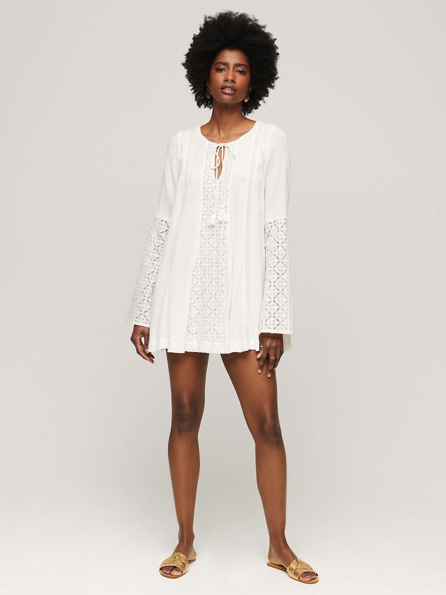 Buy Superdry Lace Flare Sleeve Mini Dress, Ecru Online at johnlewis.com