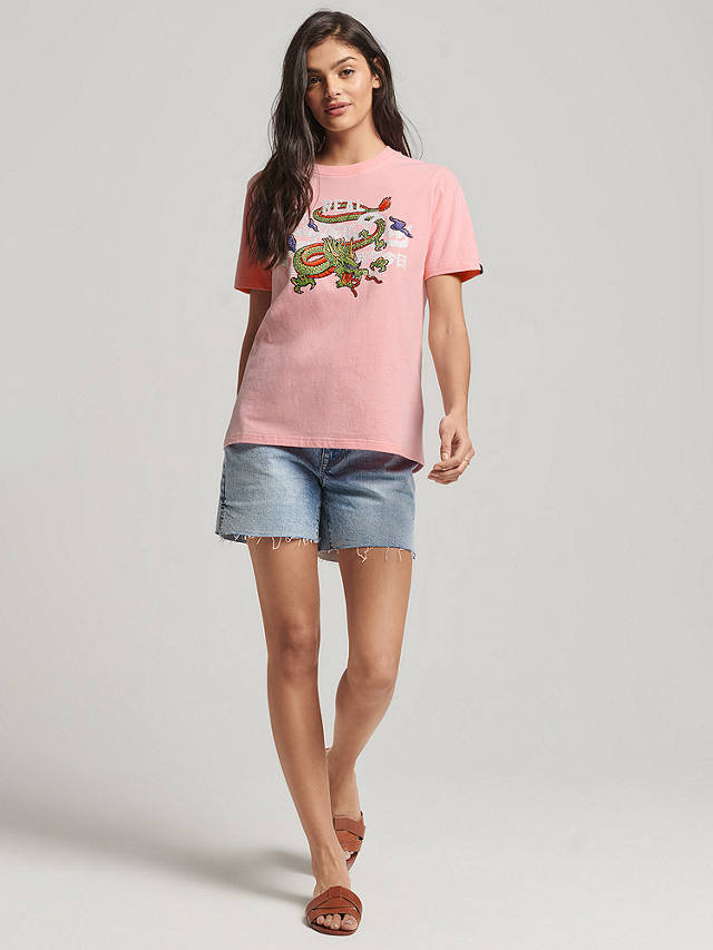 Superdry Vintage Logo Narrative T-Shirt, Peony Pink