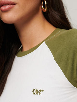 Superdry Cropped Baseball T-Shirt, Optic/Olive Khaki