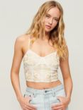 Superdry Floral Embroidered Corset Top, Urban Cream