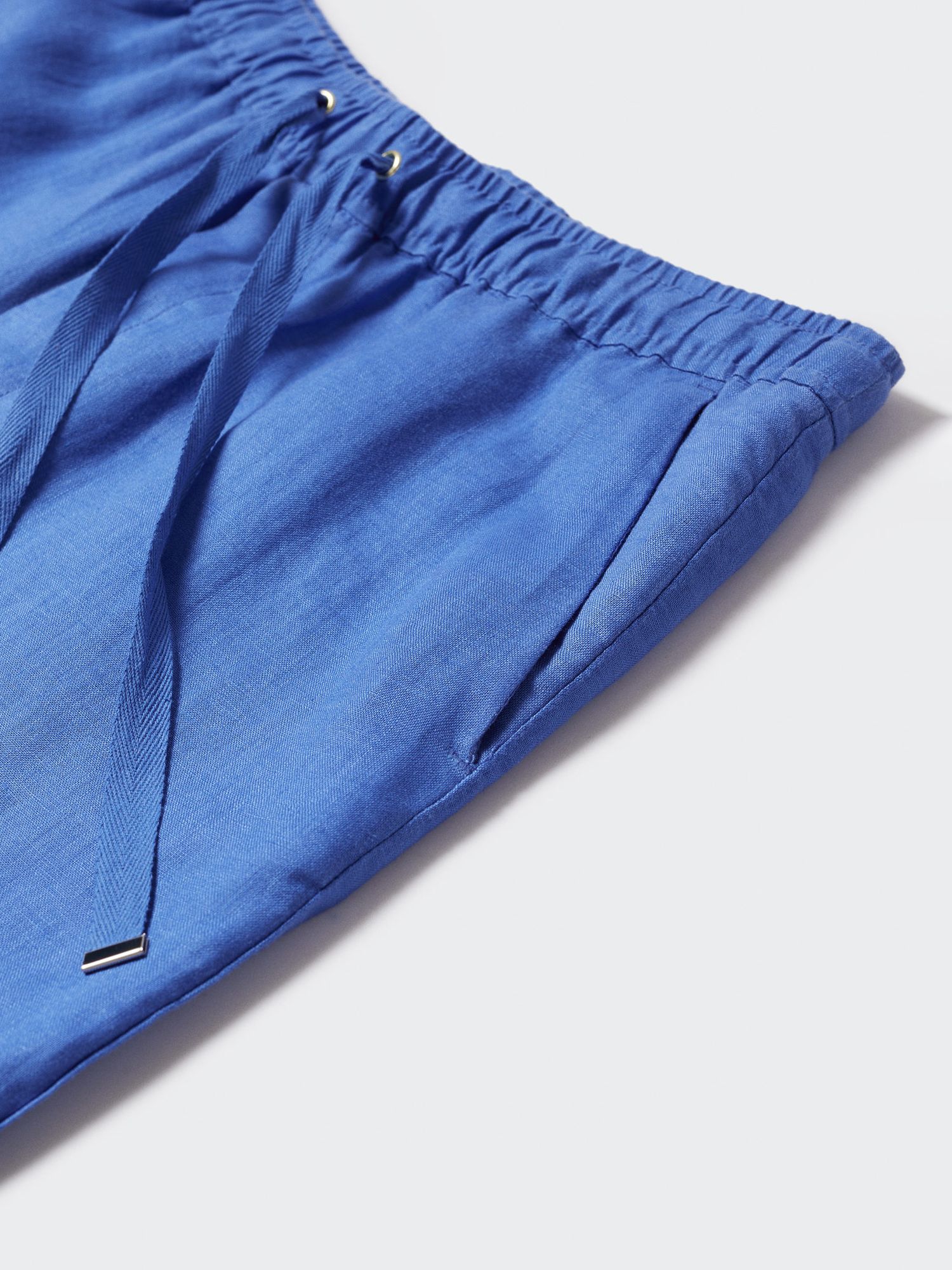 Mango Drawstring Waist Linen Trousers, Medium Blue at John Lewis & Partners