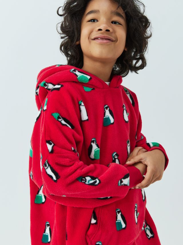 John Lewis Kids Penguin Print Oversized Fleece Blanket Hoodie