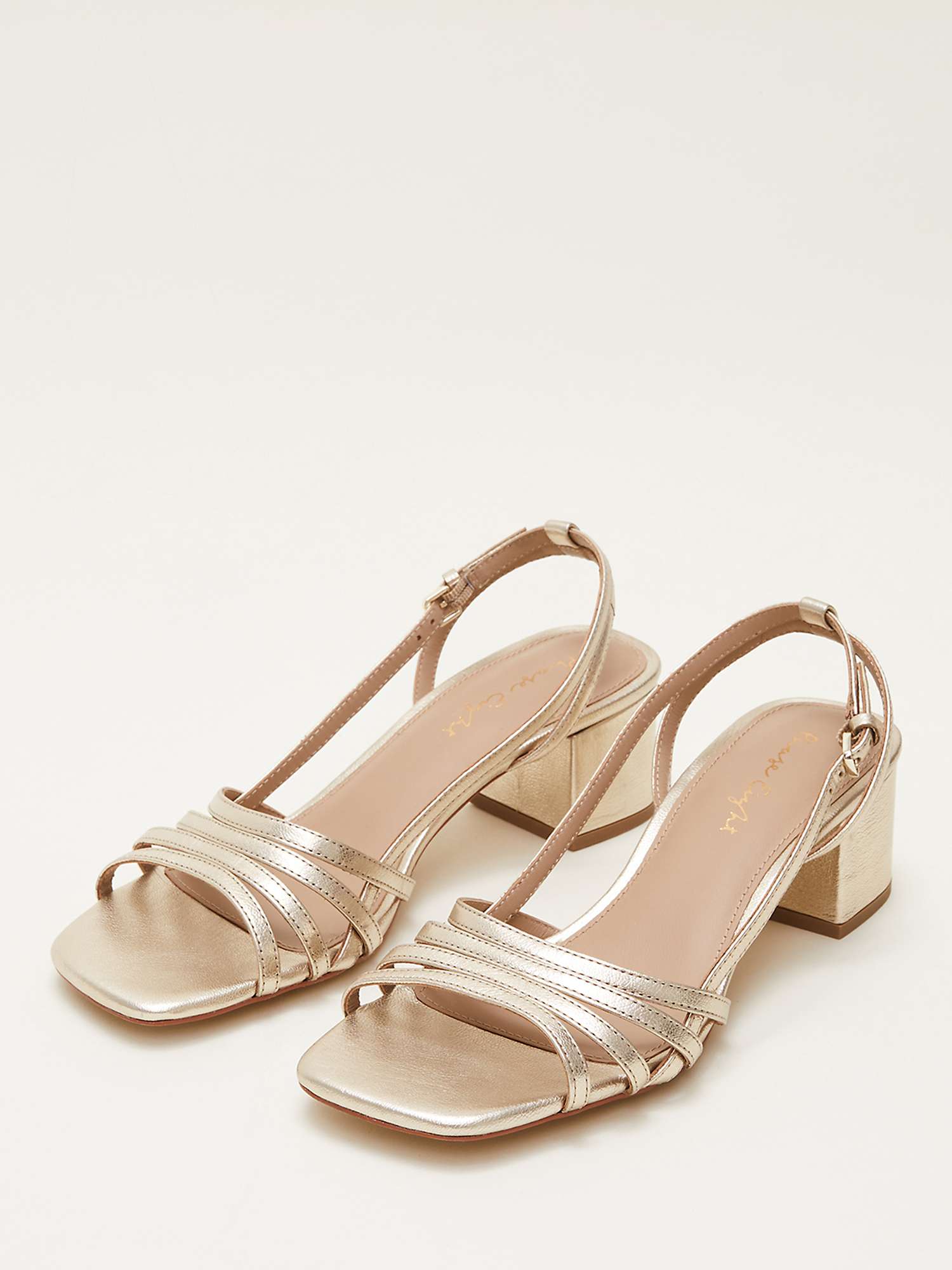 Buy Phase Eight Leather Block Heel Strappy Sandals, Gold Online at johnlewis.com