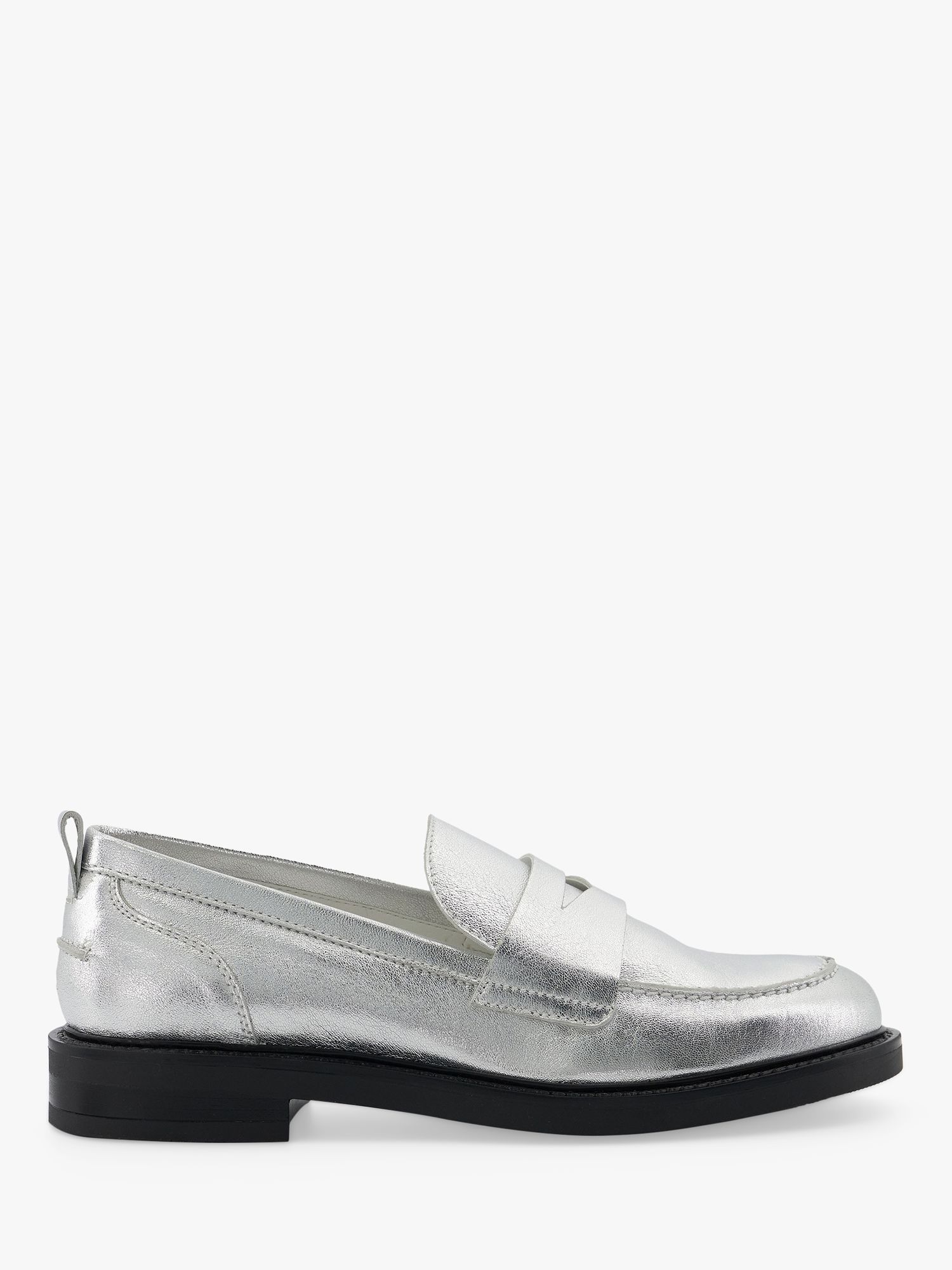 Dune Geeno Leather Loafers, Silver at John Lewis & Partners