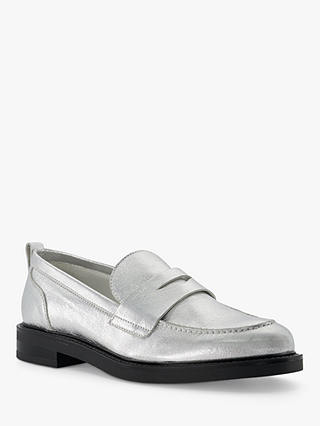 Dune Geeno Leather Loafers, Silver