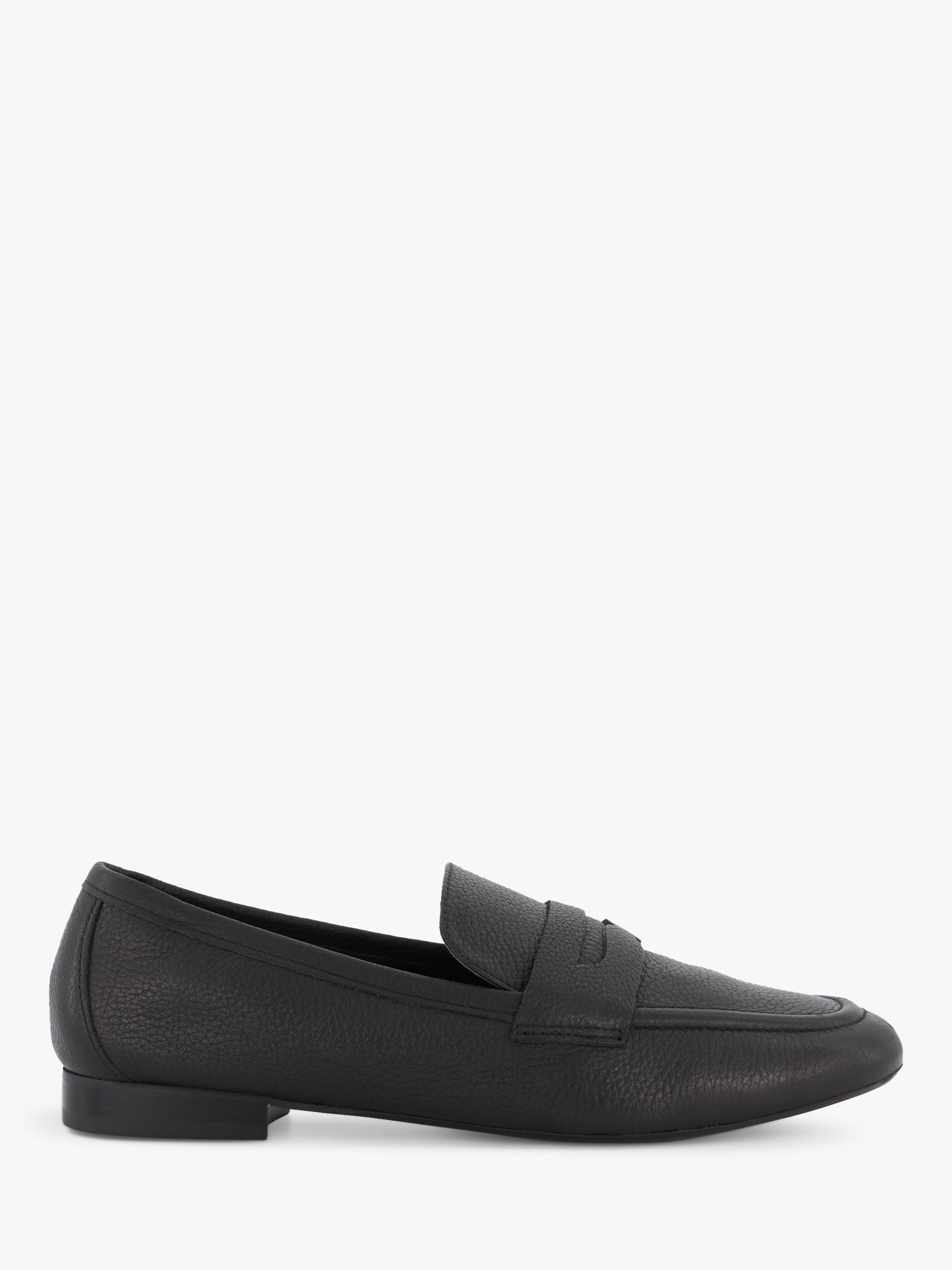 Dune Gianetta Leather Flat Penny Loafers, Black at John Lewis & Partners