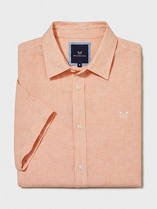 Crew Clothing Linen Short Sleeve Shirt, Coral Orange