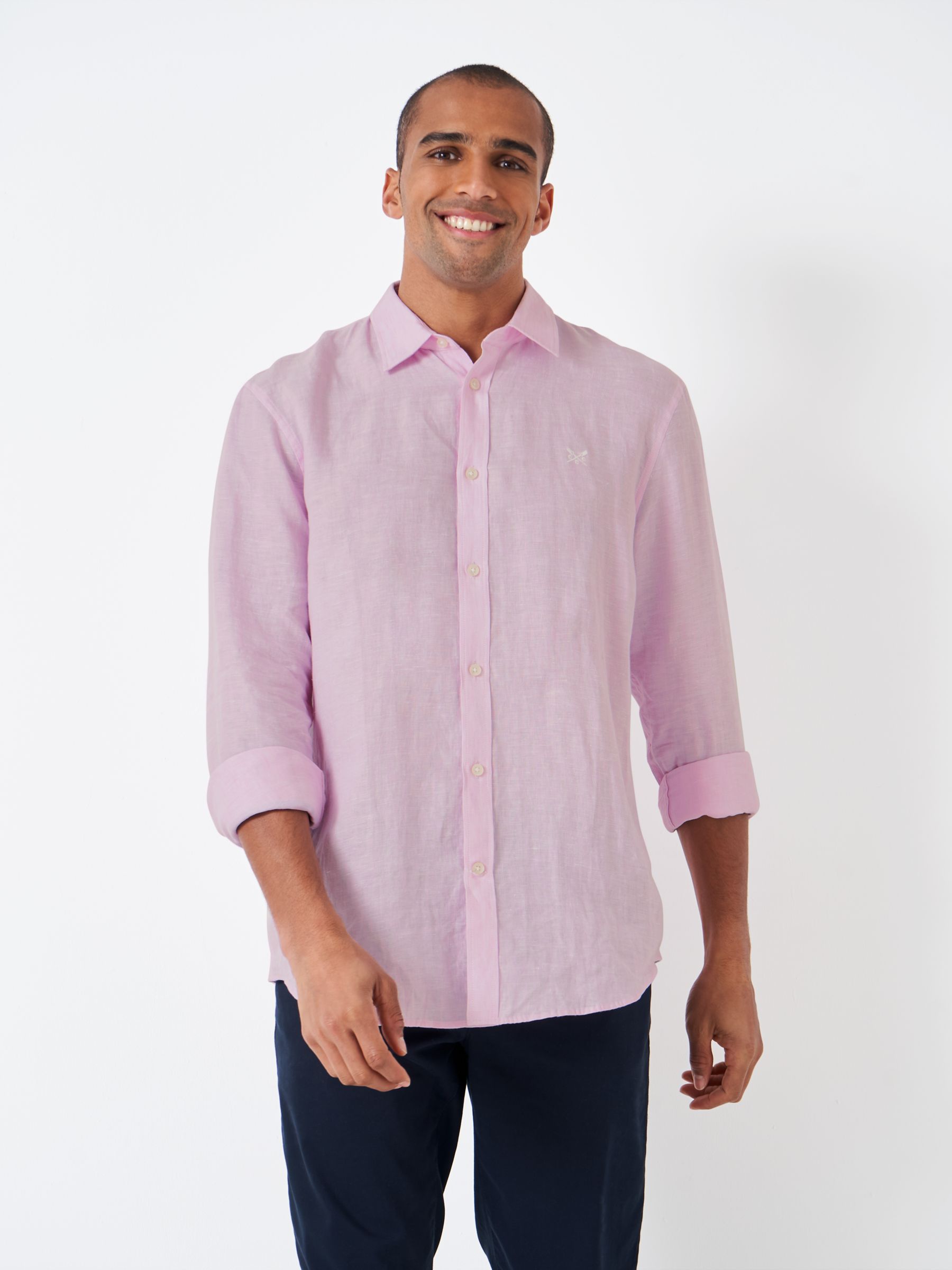 Crew Clothing Long Sleeve Linen Shirt, Pastel Pink at John Lewis & Partners