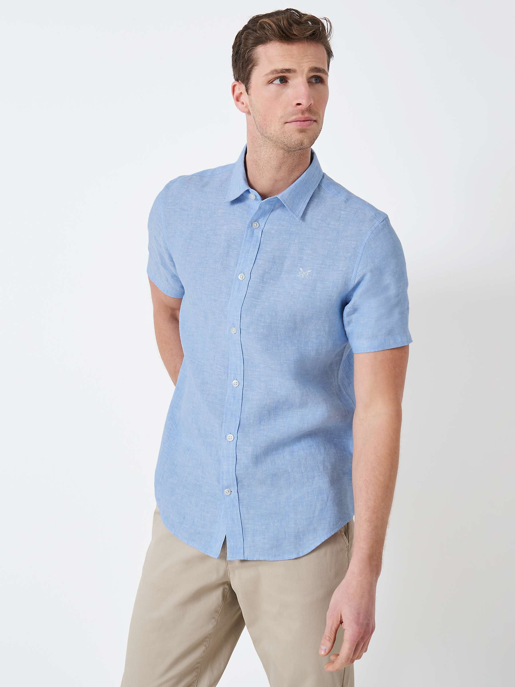 Crew Clothing Linen Short Sleeve Shirt, Light Blue at John Lewis & Partners