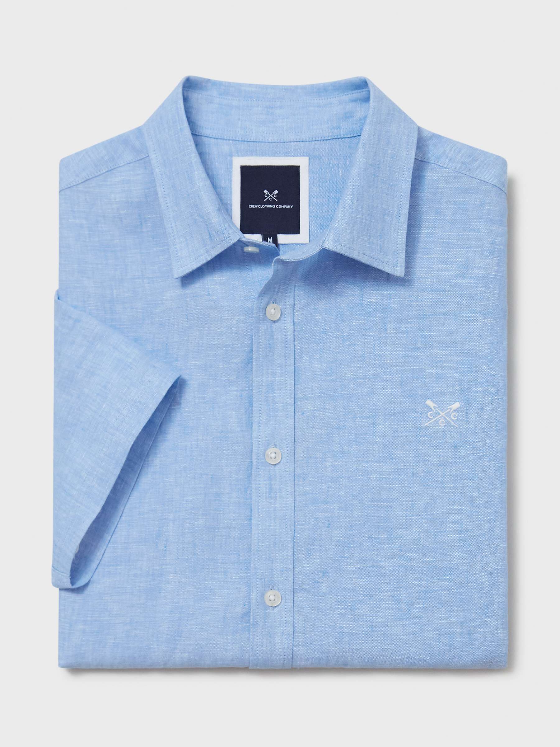 Crew Clothing Linen Short Sleeve Shirt, Light Blue at John Lewis & Partners