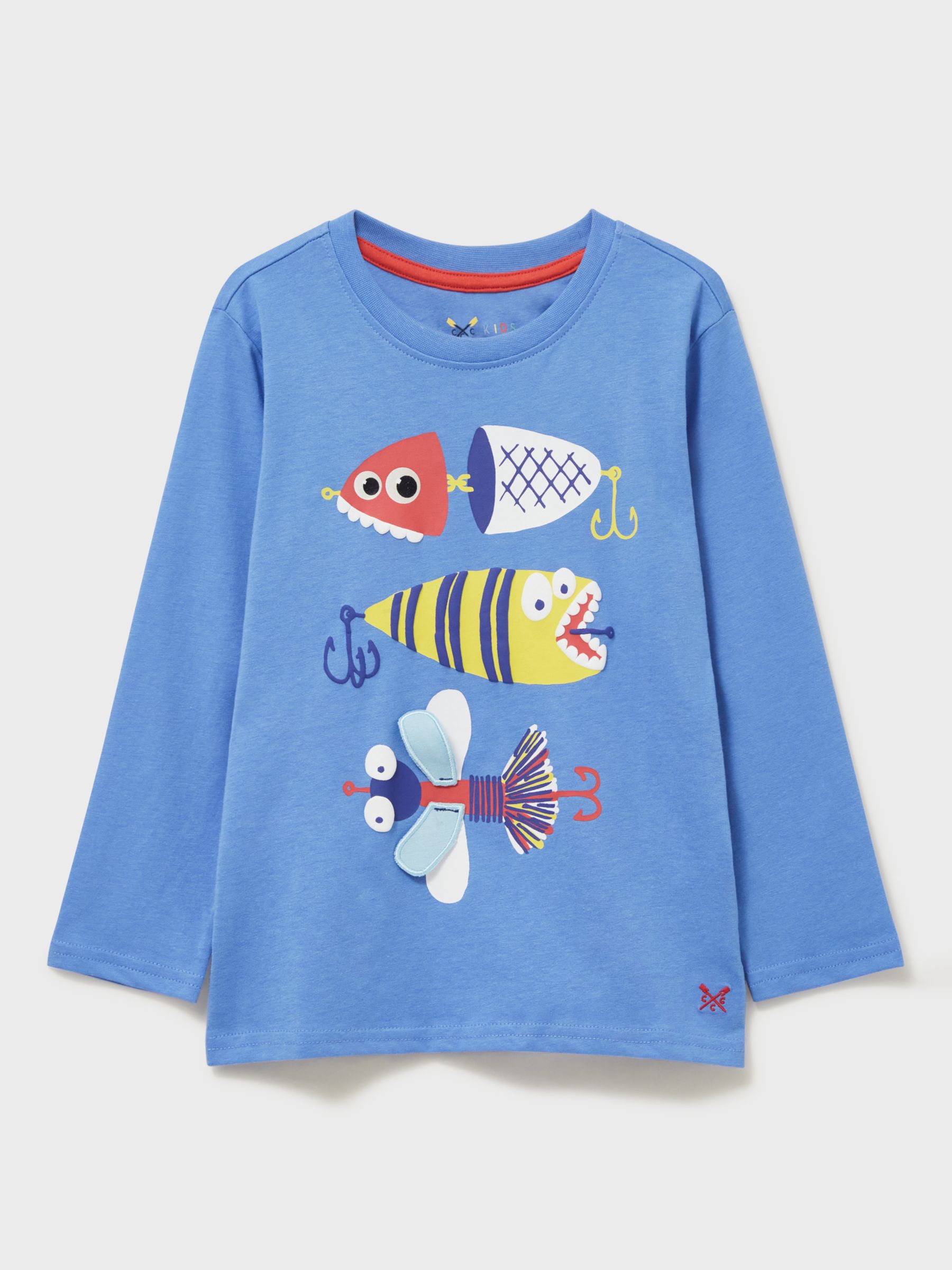 Crew Clothing Kids' Long Sleeve Stripe Fish Bait Tee, Mid Blue