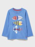Crew Clothing Kids' Long Sleeve Stripe Fish Bait Tee, Mid Blue, Mid Blue