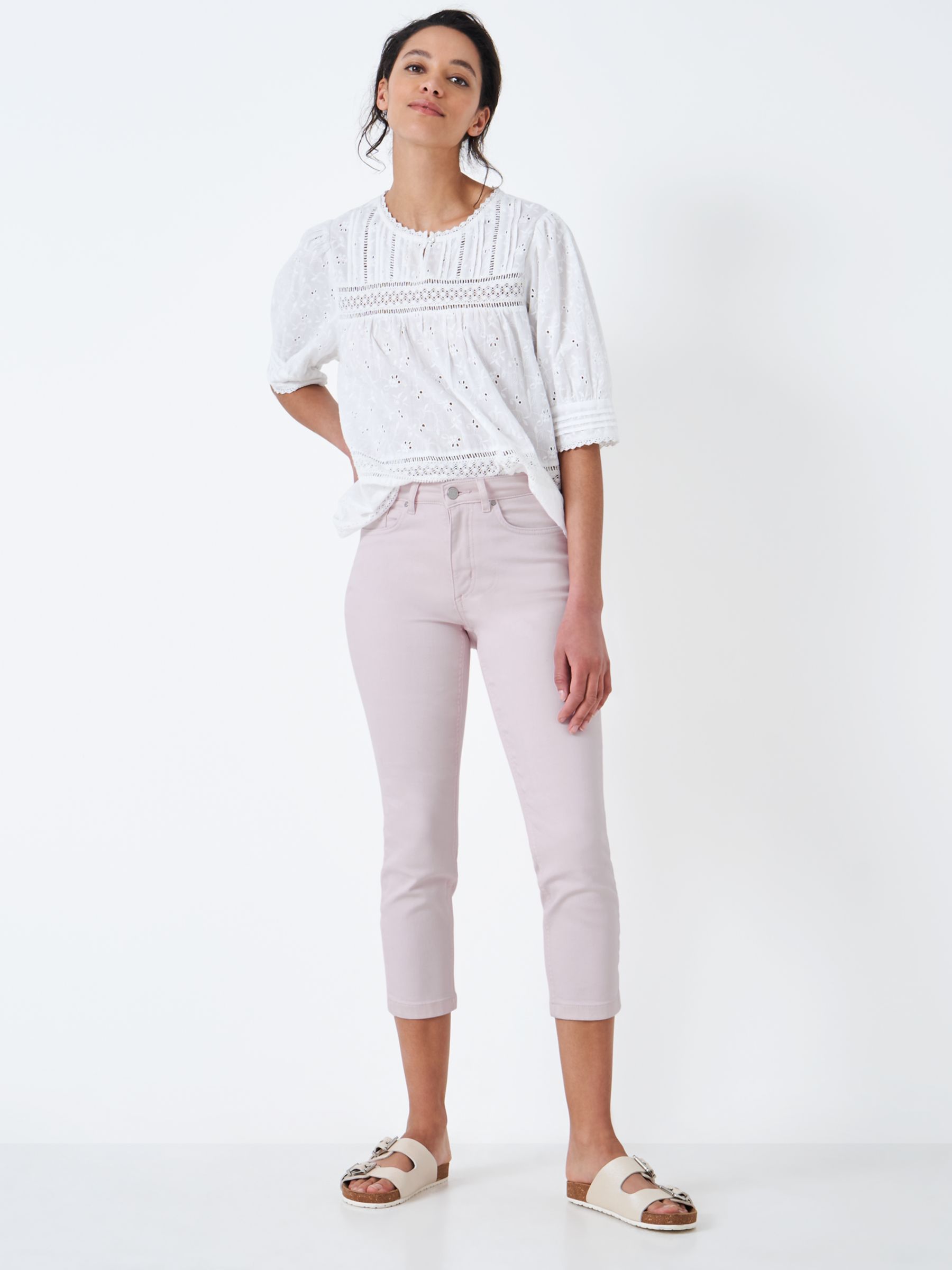 Crew Clothing Cropped Stretch Jeans, Light Pink at John Lewis & Partners