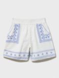 Crew Clothing Kids' Embroidered Border Trim Shorts, White