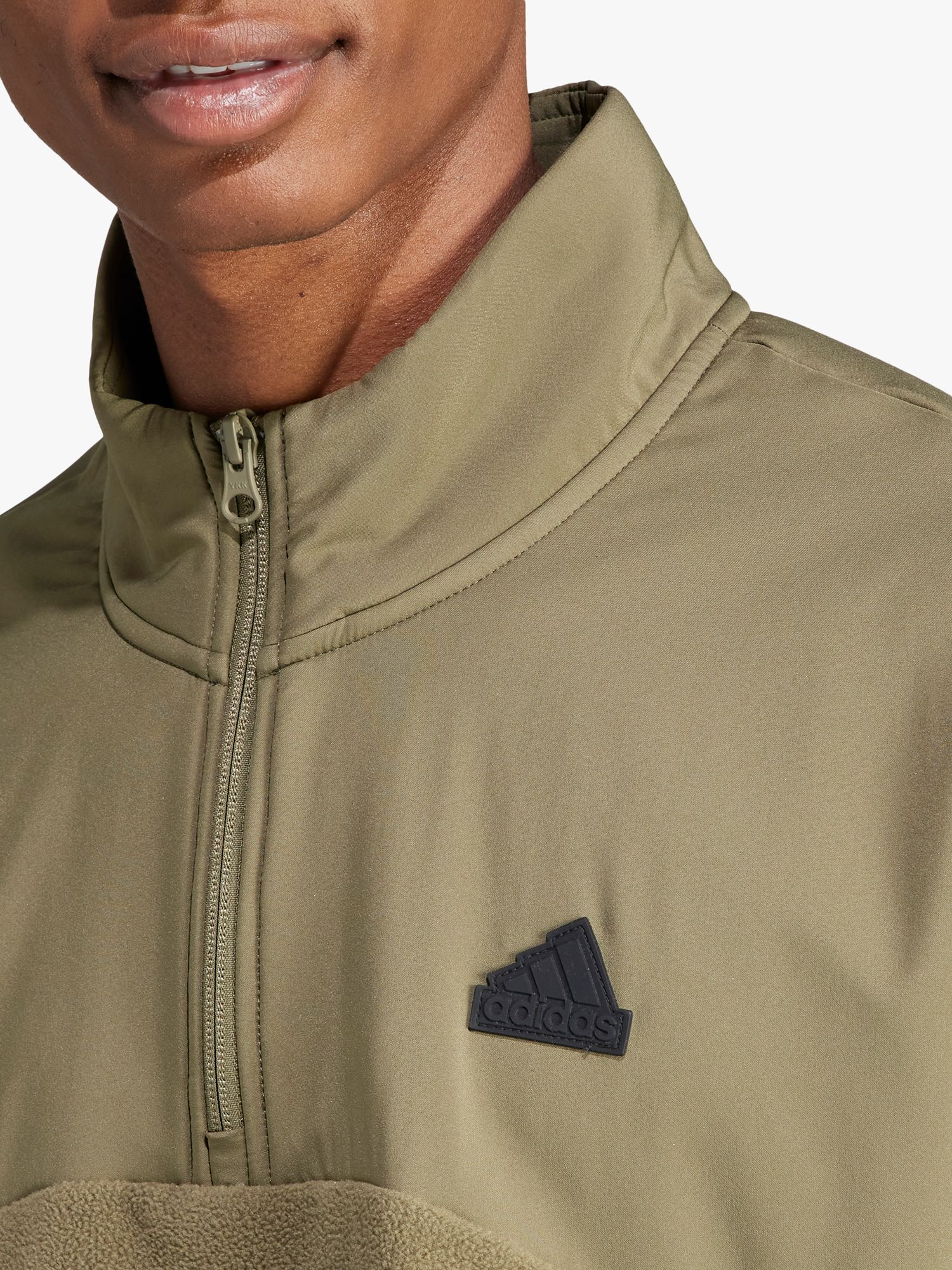 adidas Future Icons 3-Stripes 1/4-Zip Sweatshirt, Olive Strata, XL