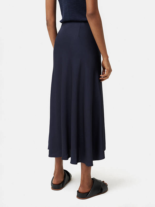 Jigsaw Satin Bias Cut Asymmetric Midi Skirt, Navy