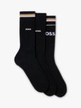BOSS Ribbed Iconic Logo and Stripe Ankle Socks, Pack of 3, Black