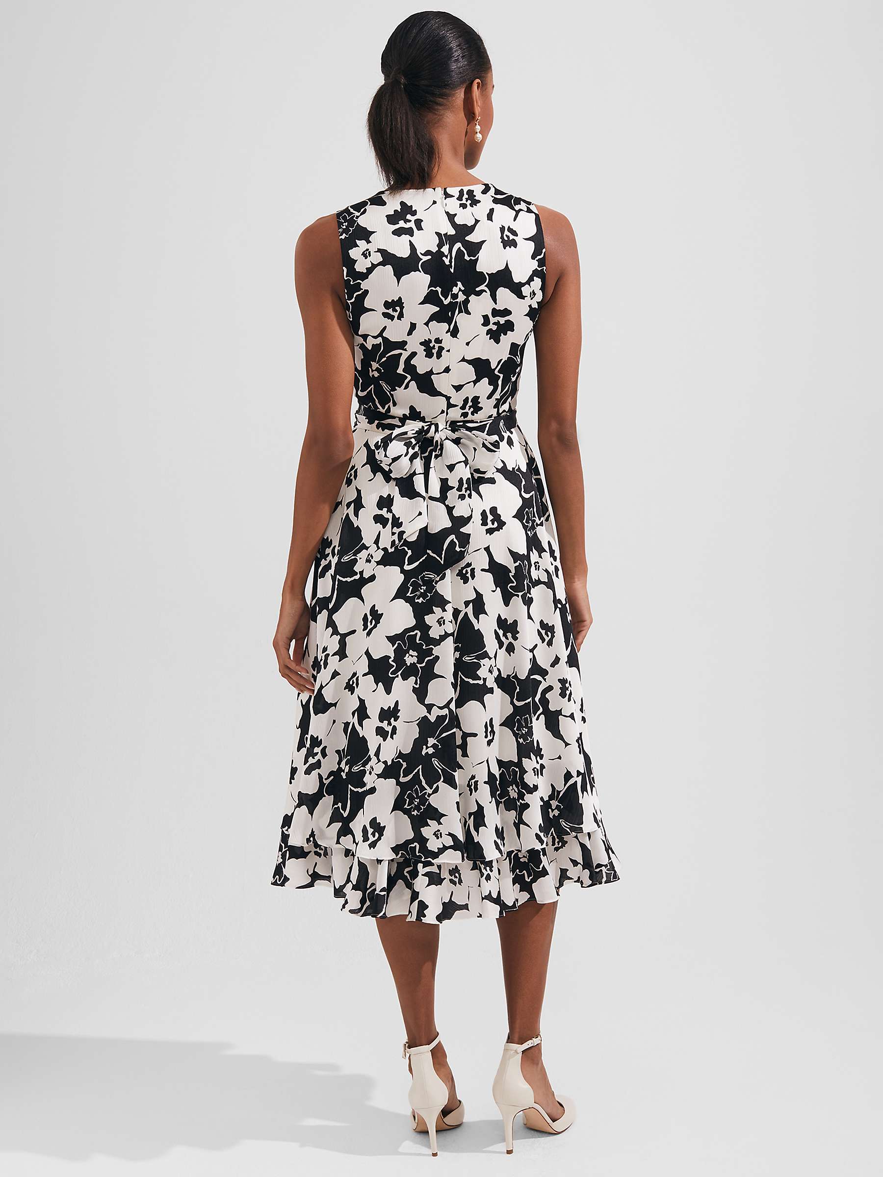 Buy Hobbs Viola Floral Midi Flared Dress, Black/Ivory Online at johnlewis.com
