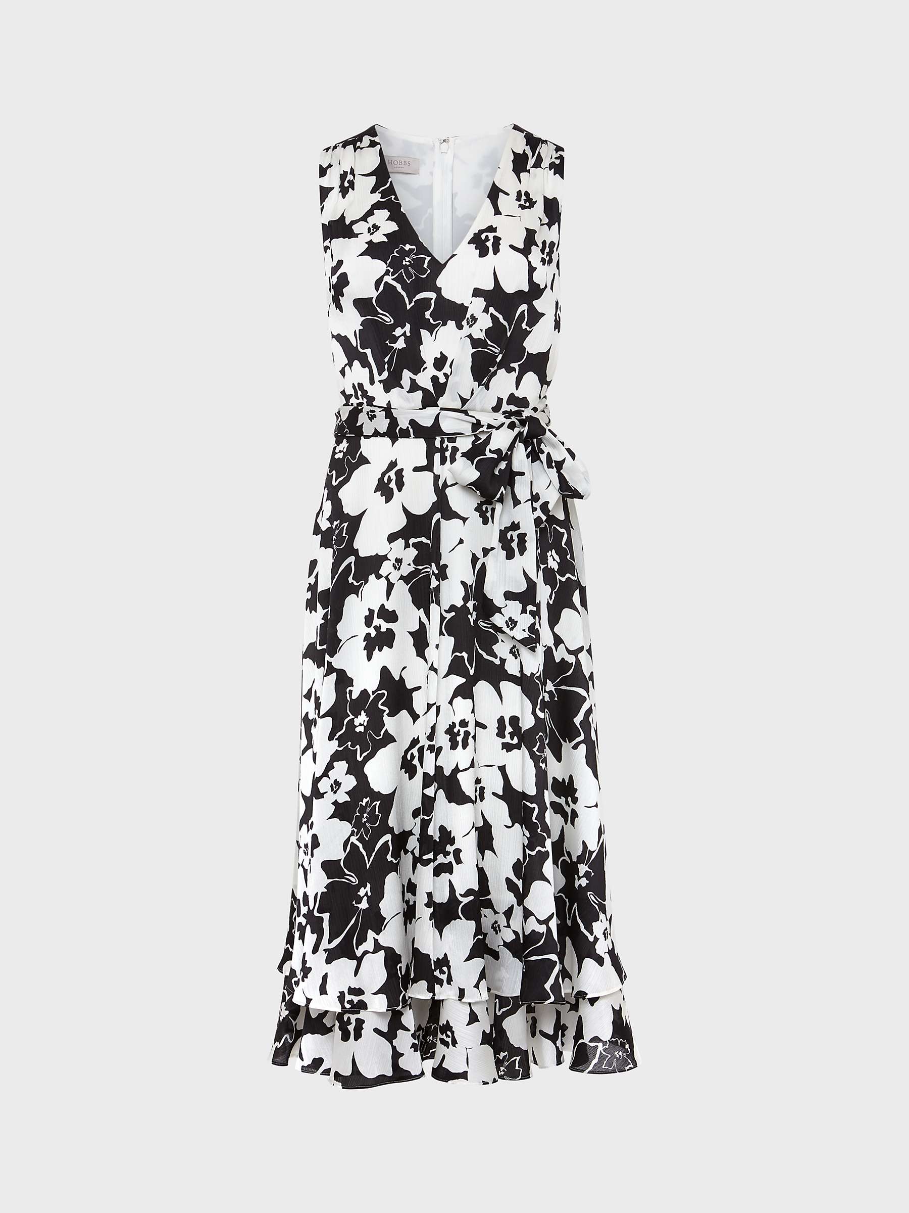 Buy Hobbs Viola Floral Midi Flared Dress, Black/Ivory Online at johnlewis.com