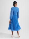 Hobbs Petite Selena Polka Dot Pleated Dress, Blue/Ivory