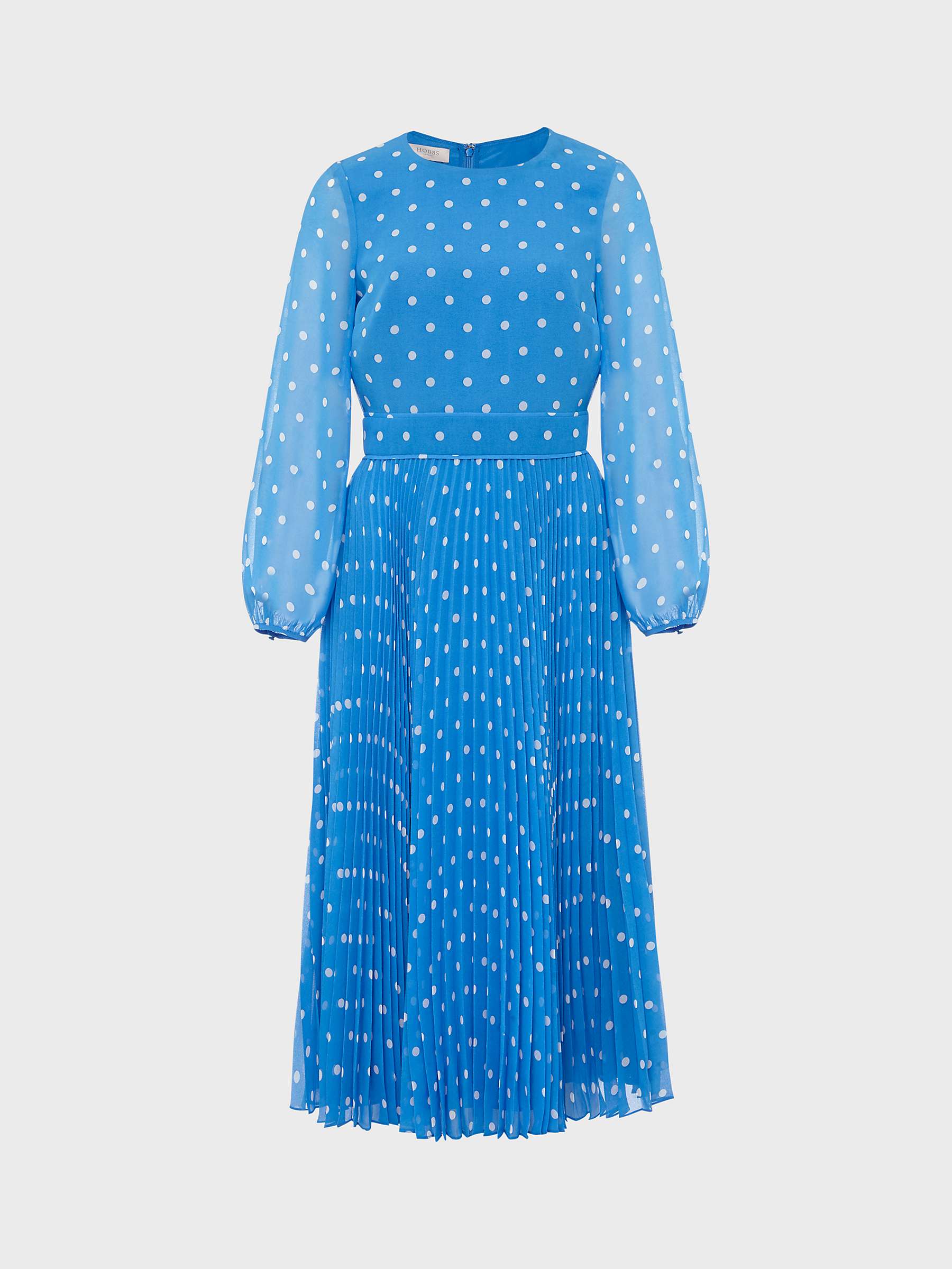 Buy Hobbs Petite Selena Polka Dot Pleated Dress, Blue/Ivory Online at johnlewis.com