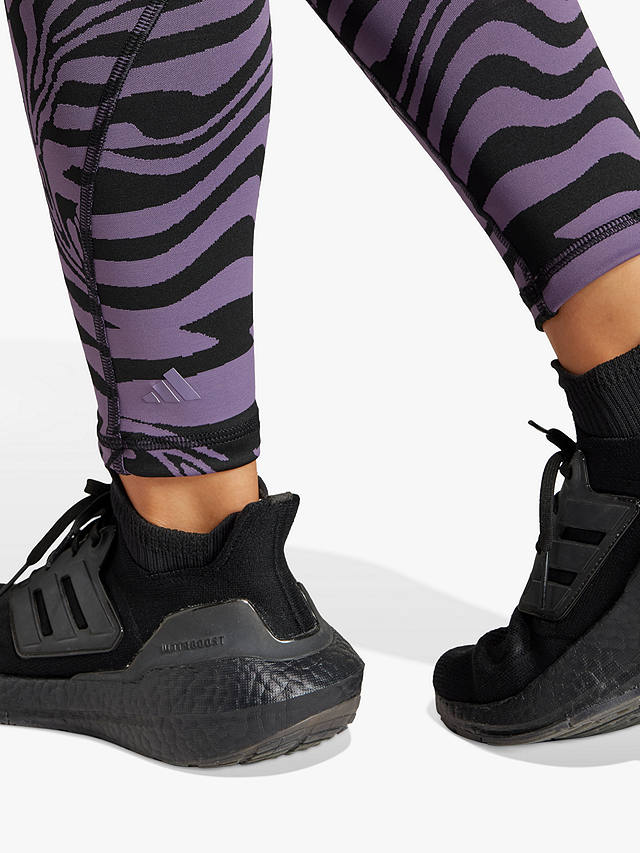 adidas Optime Trainicons Jacquard Training Leggings, Purple/Black