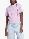 adidas 3-Stripes Boyfriend Cotton T-Shirt, Bliss Lilac/White, Bliss Lilac/White