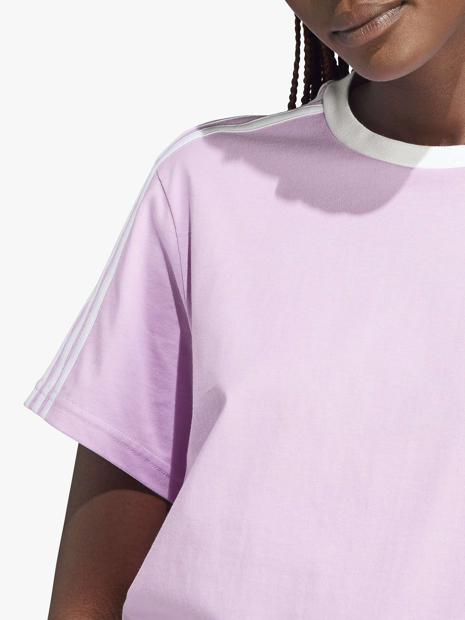 Buy adidas 3-Stripes Boyfriend Cotton T-Shirt, Bliss Lilac/White Online at johnlewis.com