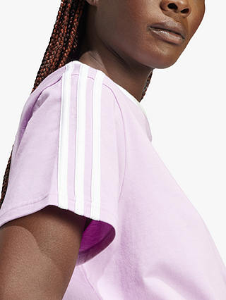 adidas 3-Stripes Boyfriend Cotton T-Shirt, Bliss Lilac/White