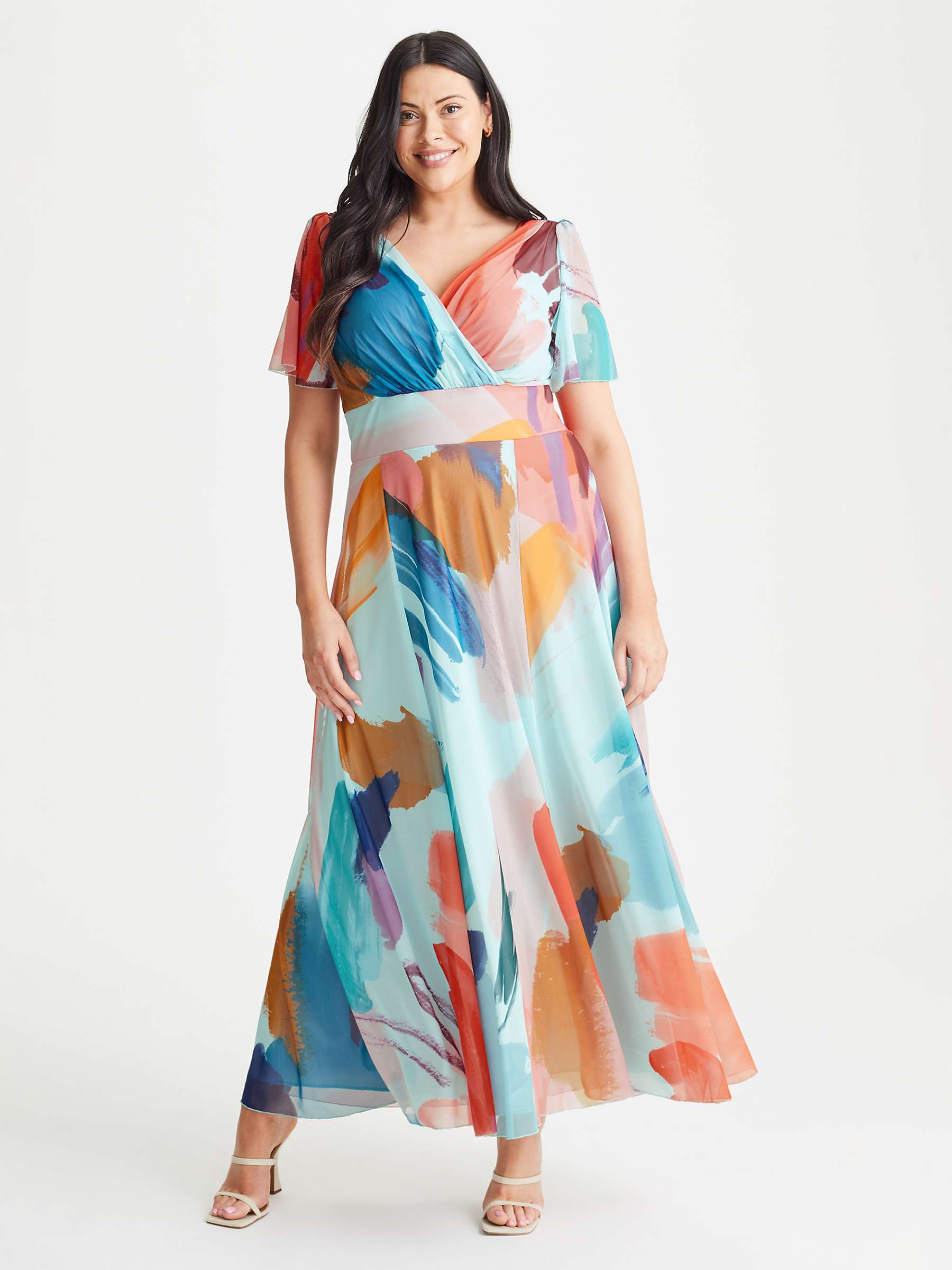 Buy Scarlett & Jo Isabelle Brushstroke Print Maxi Dress, Aqua/Multi Online at johnlewis.com