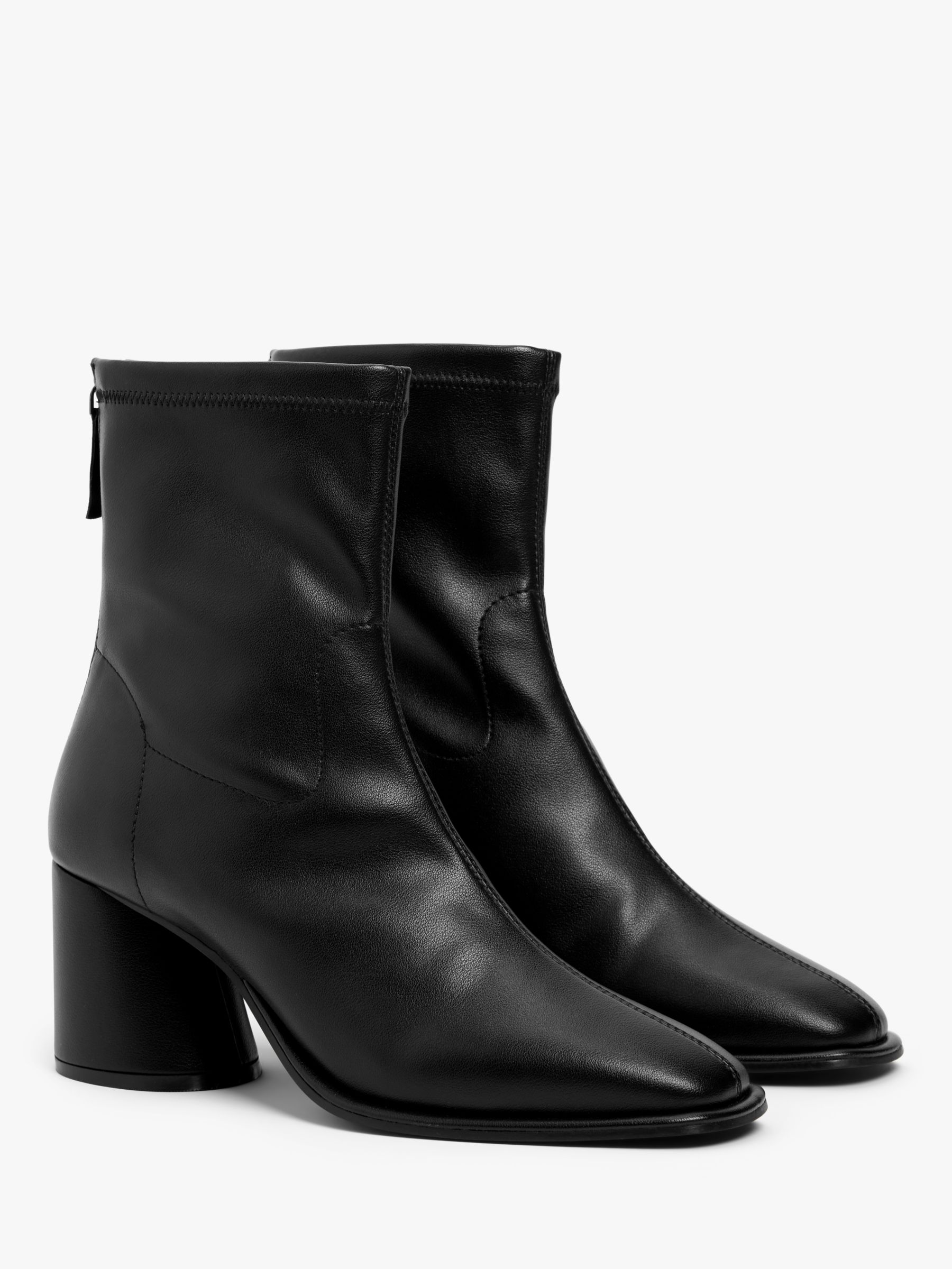 John Lewis ANYDAY Orchid Faux Leather Sock Stretch Ankle Boots, Black ...