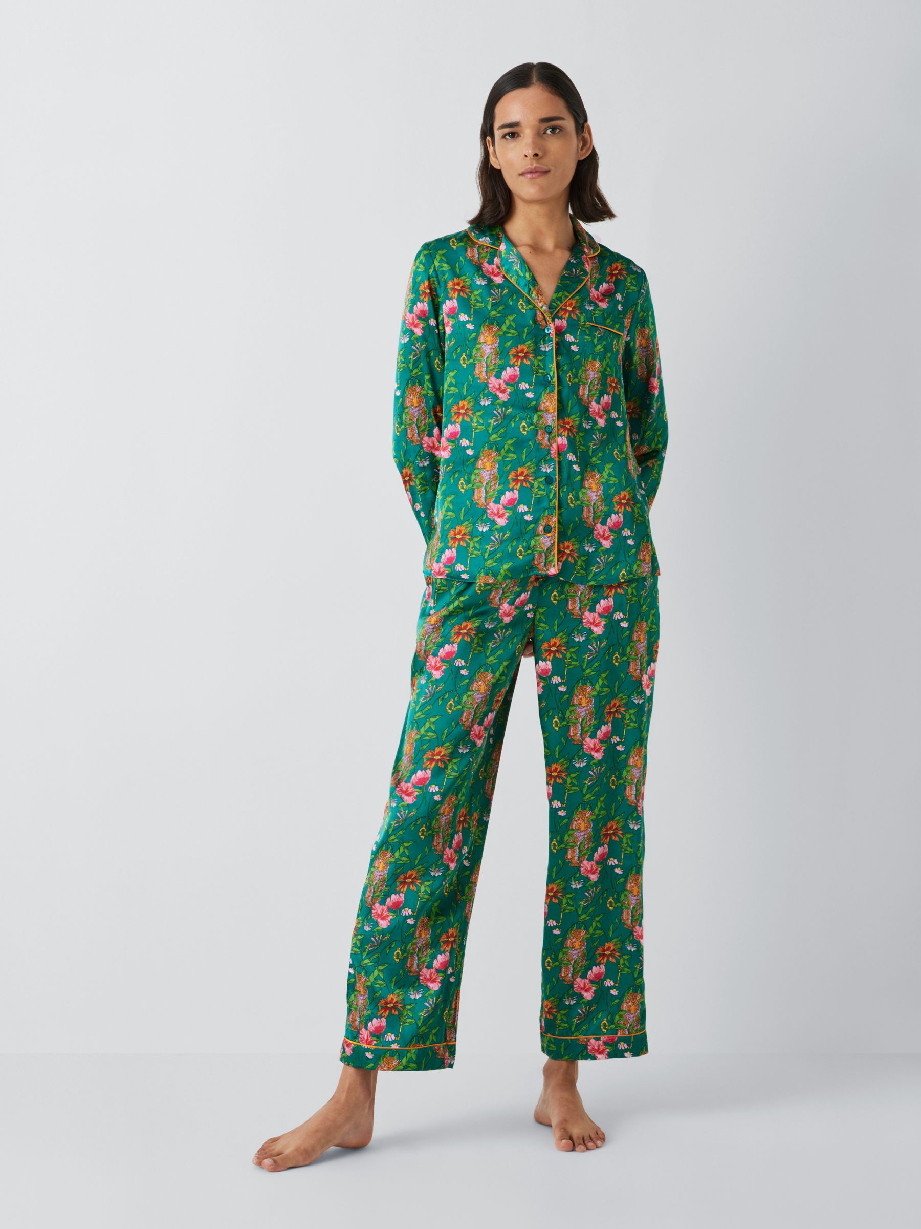 Their Nibs Secret Garden Satin Shirt Pyjama Set, Green, S