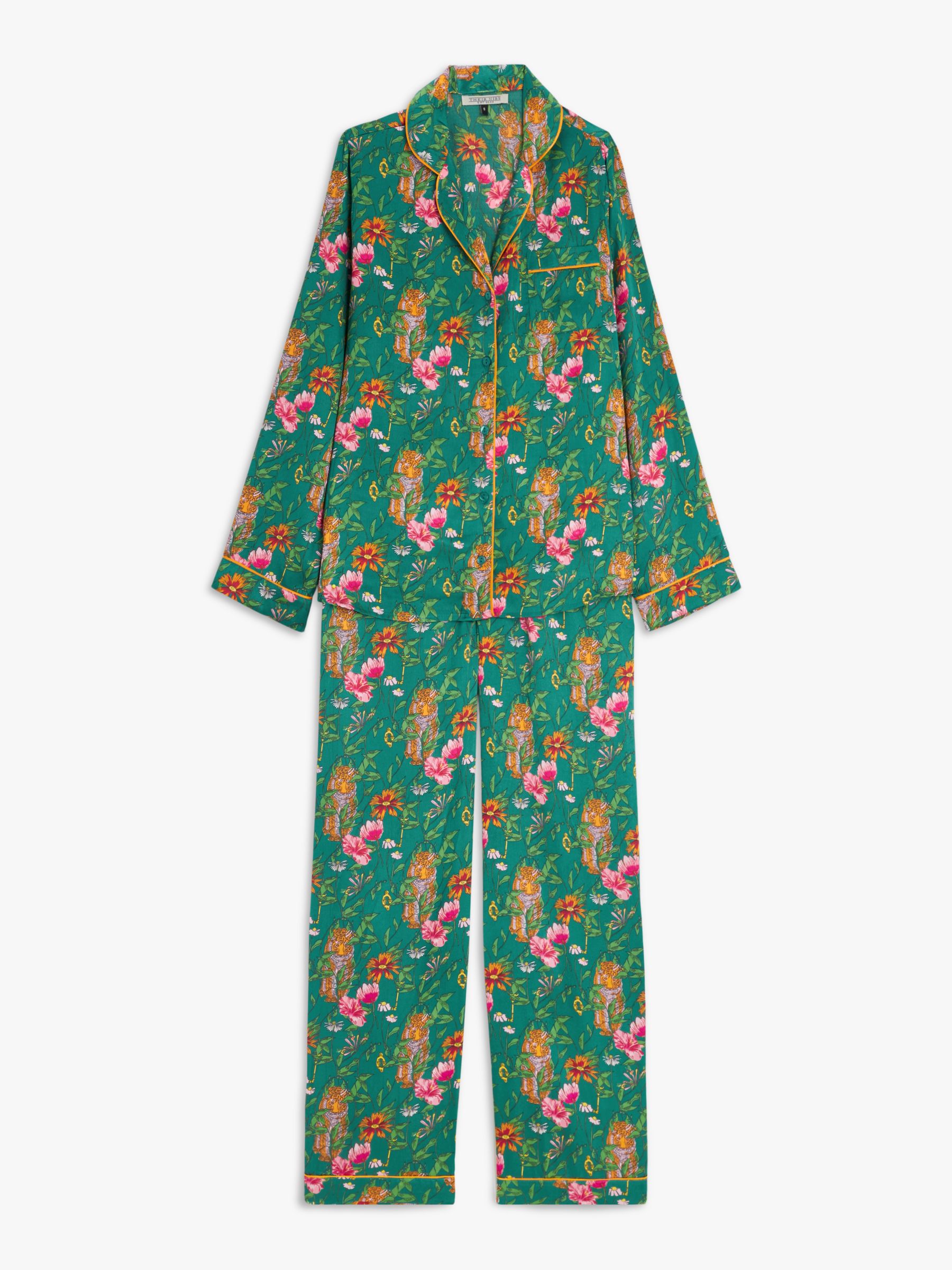 Their Nibs Secret Garden Satin Shirt Pyjama Set, Green at John Lewis ...