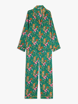 Their Nibs Secret Garden Satin Shirt Pyjama Set, Green