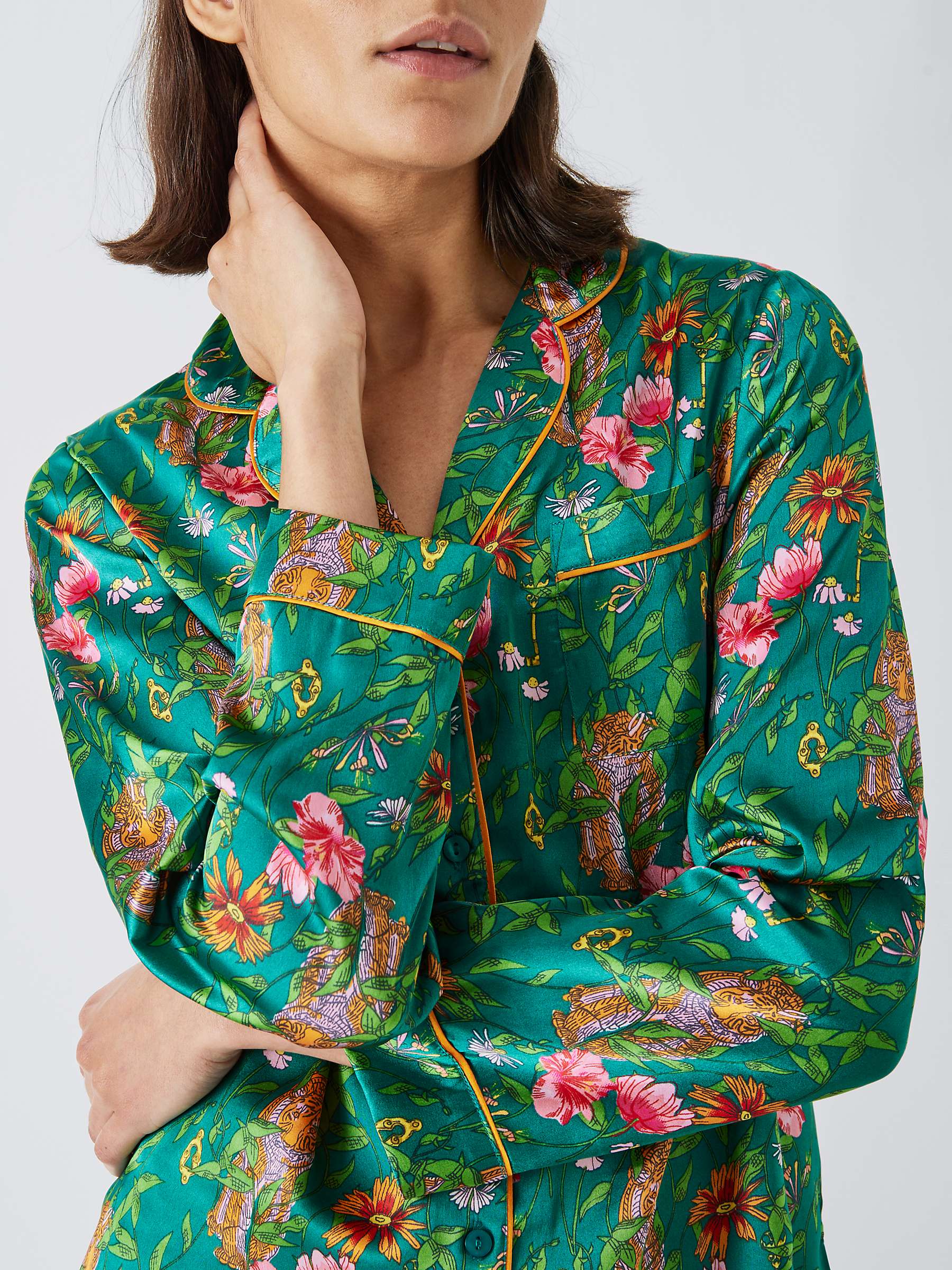 Buy Their Nibs Secret Garden Satin Shirt Pyjama Set, Green Online at johnlewis.com