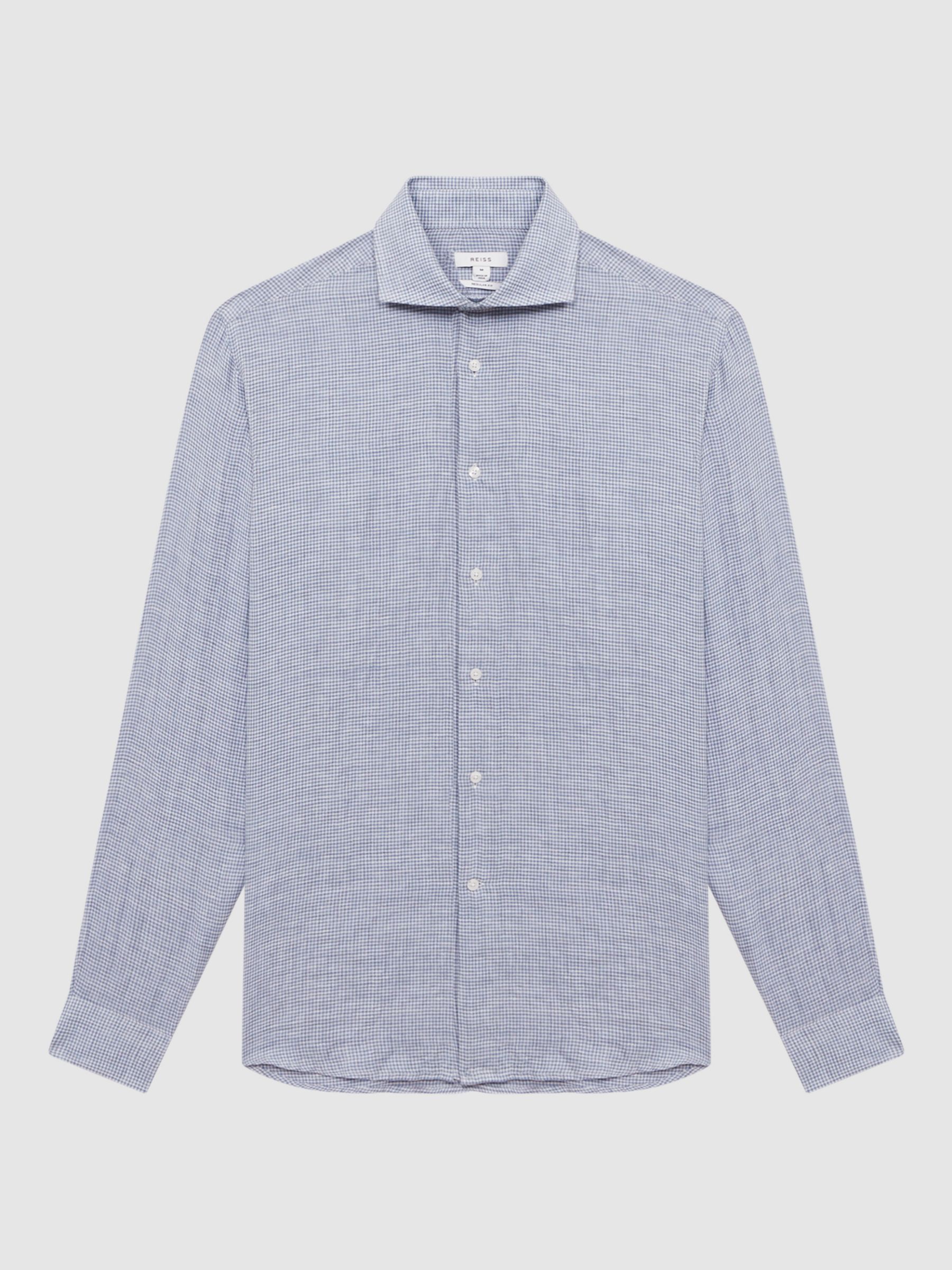 Reiss Ruban Gingham Check Linen Shirt, Blue at John Lewis & Partners