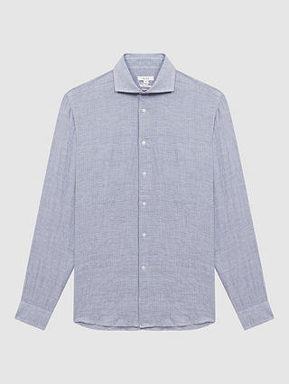 Reiss Ruban Gingham Check Linen Shirt, Blue