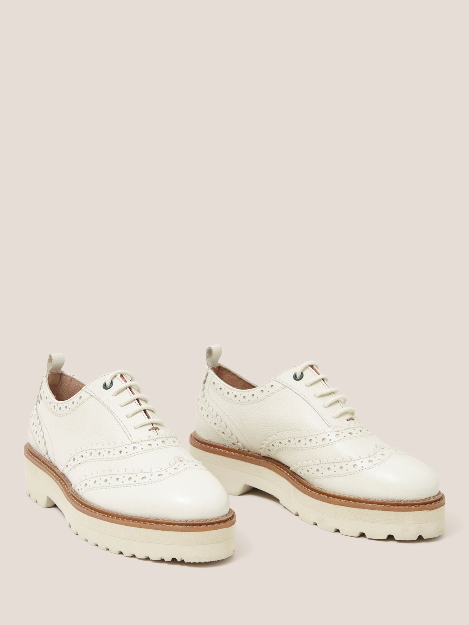 White Stuff Leather Lace Up Brogue Shoes, Lgt Nat at John Lewis & Partners