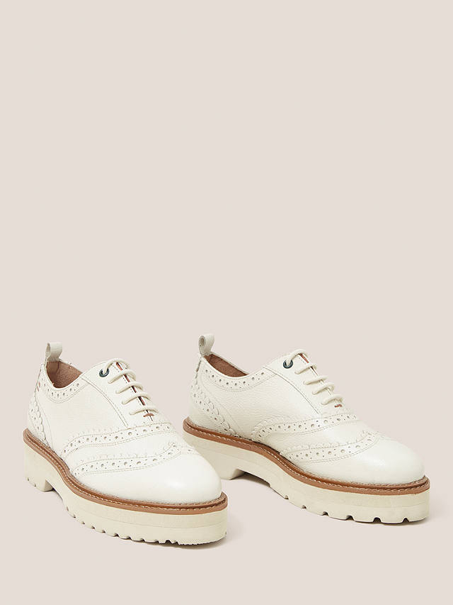 White Stuff Leather Lace Up Brogue Shoes, Lgt Nat