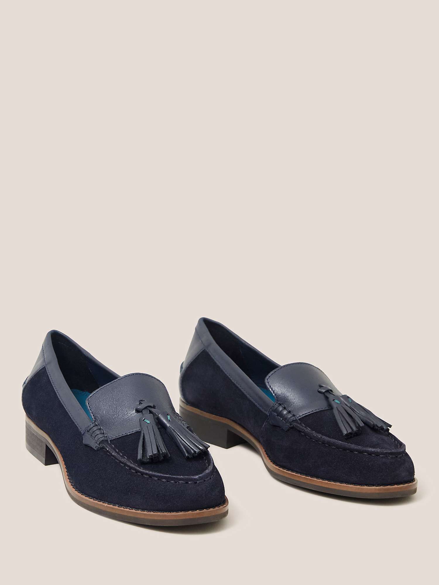Buy White Stuff Elba Leather And Suede Loafers, Dark navy Online at johnlewis.com