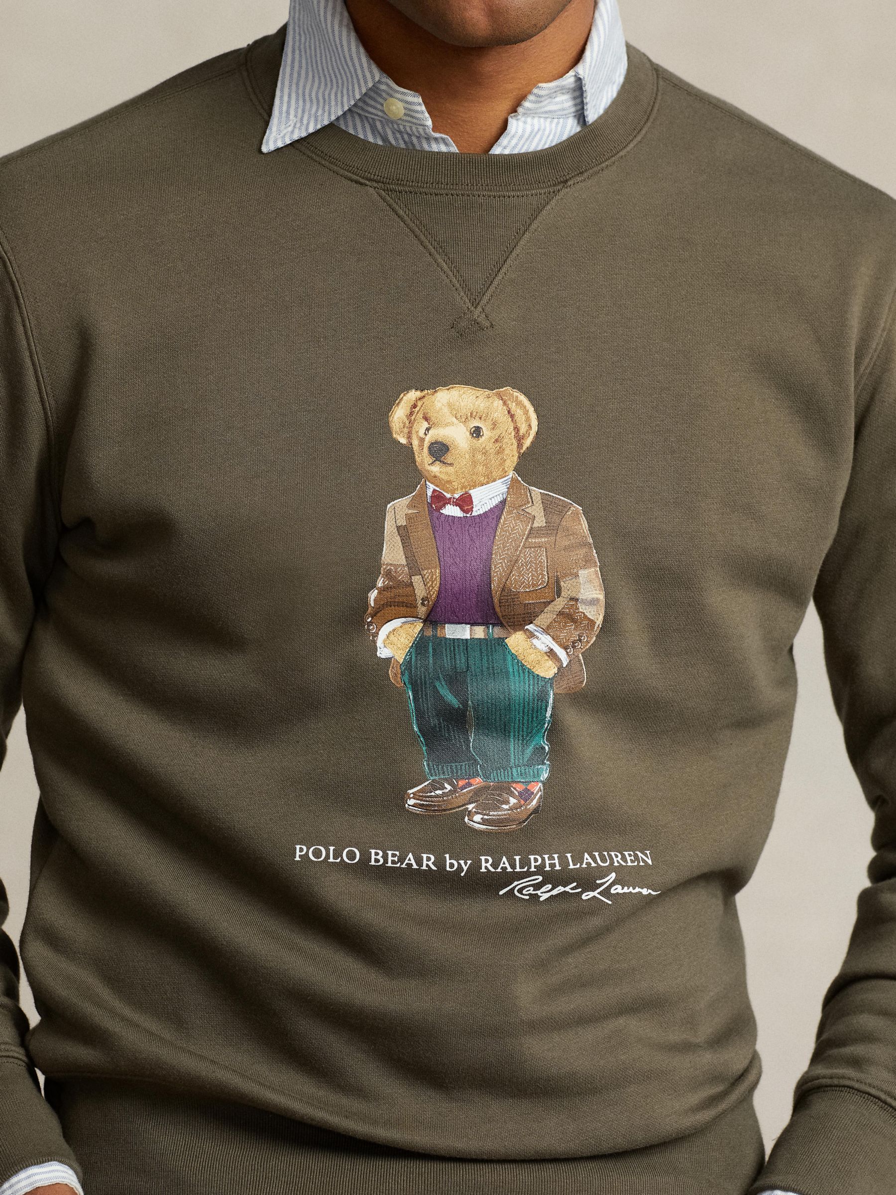 Ralph Lauren Polo Bear Sweatshirt, Expedition Olive Bear at John Lewis ...