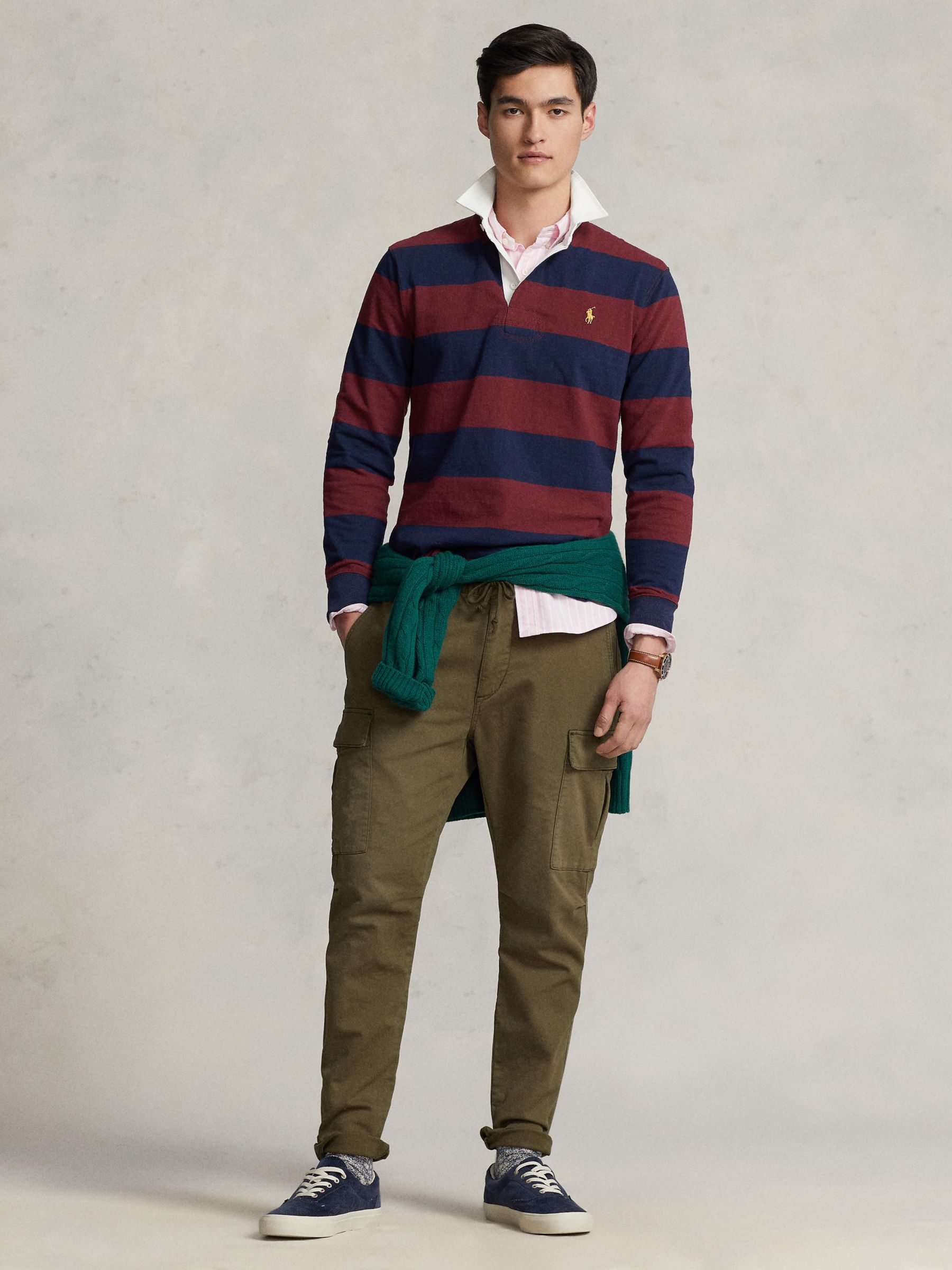 Polo Ralph Lauren Stripe Rugby Shirt, Cruise Navy Cls Wine at John ...